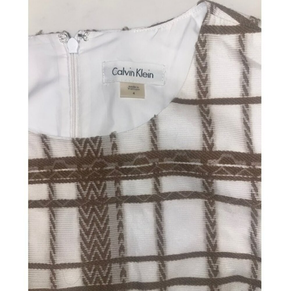 Calvin Klein beige and light brown plaid Midi dress with optional belt